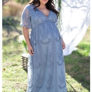 Pinkblush Dusty Blue Embroidered Maxi Dress